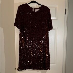 Sequin Short Sleeve Dress in Burgundy